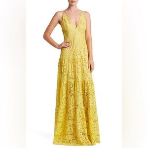 Dress the Population Melina Lace Maxi Dress in Yellow M